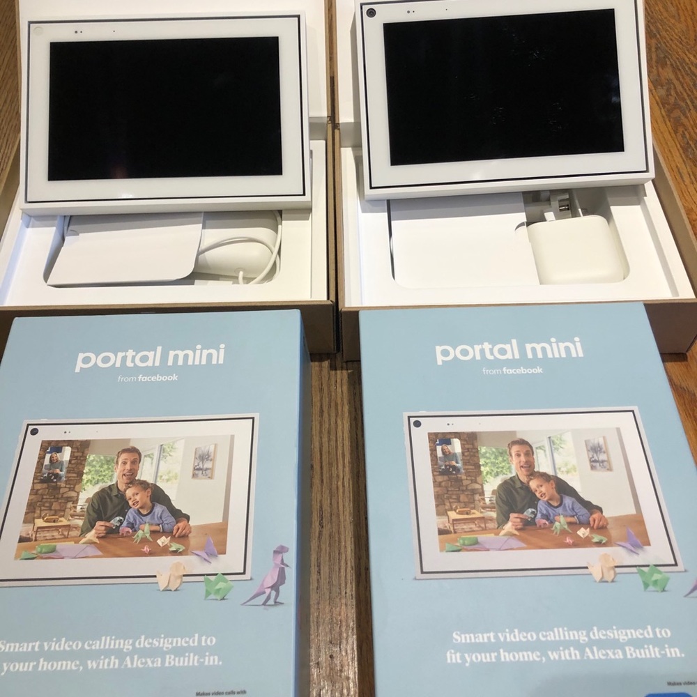 (2) brand new opened Facebook portal minis alexa
